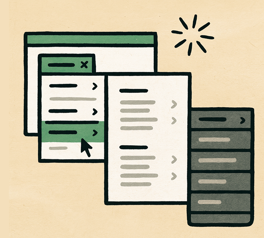 Abstract geometric composition with interconnected shapes in tan and beige, symbolizing enterprise information architecture