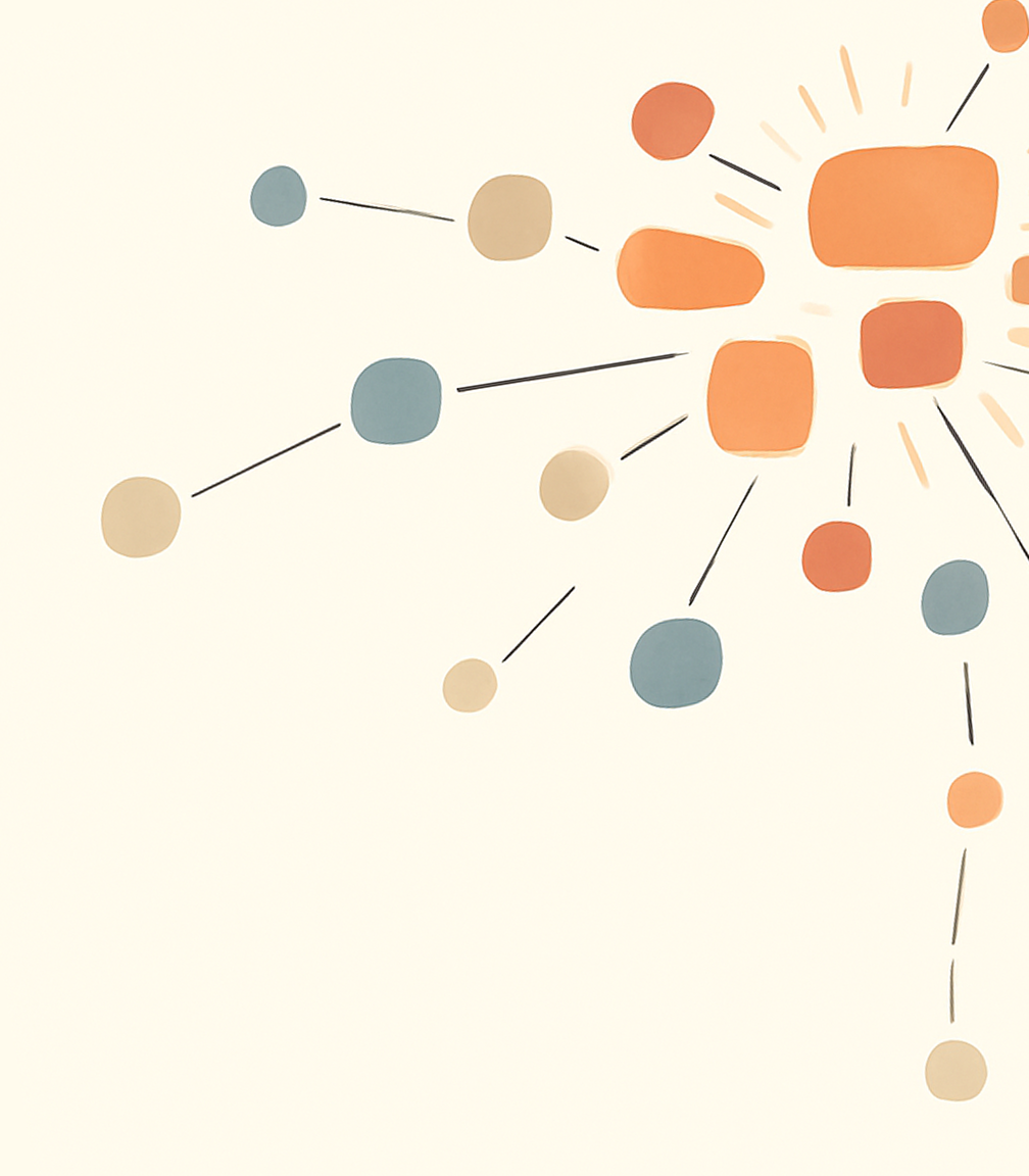 Abstract illustration showing a branching tree structure with circular nodes, representing ML-augmented authoring workflow